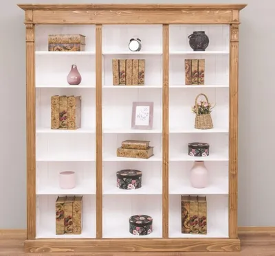 Produktbild von Casa Padrino Landhausstil Regalschrank Hellbraun / Weiß 180 x 39 x H. 197 cm - Massivholz Schrank - Bücherschrank - Wohnzimmerschrank - Büroschrank - Landhausstil Möbel