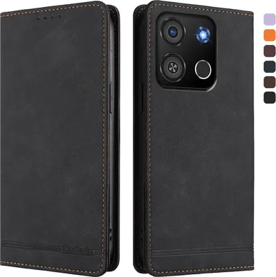 Image de Etui pour itel A05s, étui rétro en cuirPolyuréthaneavec support et fentes pour cartes de crédit Noir