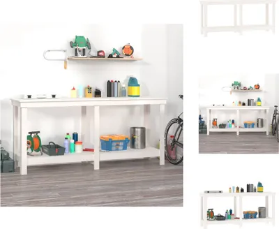 Produktbild von vidaXL Werkbank Weiß 180x50x80 cm Massivholz Kiefer - Werkbänke