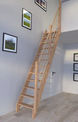 Produktbild von Raumspartreppe Eiche 3000 mit Holz-Holz Design Geländer rechts
