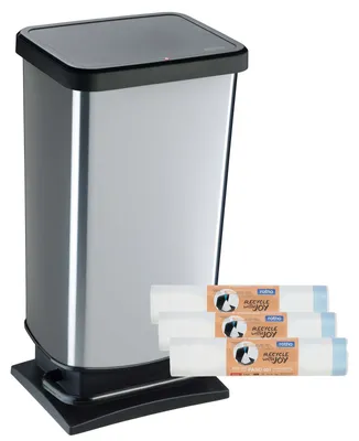 Produktbild von Rotho 2er Set Mülleimer 40L Paso - Mülltonne im Set mit 3 x 15 Müllbeuteln - TretmMülleimer 35,3 x 29,5 x 67,6 cm - Müllbehälter mit Deckel