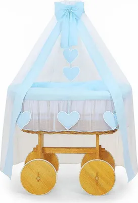 Image de LIT BÉBÉ MY SWEET BABY en Fibre Naturelle Deluxe Bleue avec Baldaquin et Matelas Premium