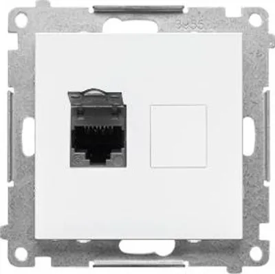 Image de Prise informatique simple RJ45 catégorie 6, avec cache-poussière (module) : Blanc mat, SIMON55
