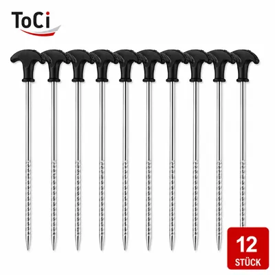 Produktbild von ToCi Zeltheringe 12 Stück 20,5 cm Stahlheringe Schraubheringe T Griff