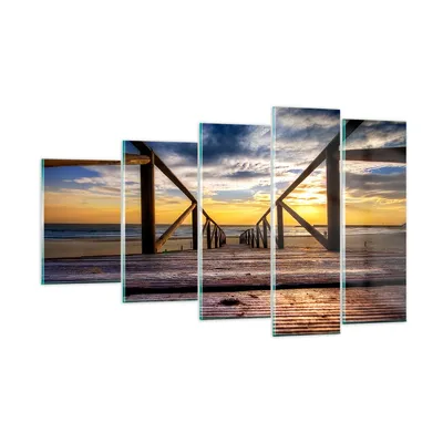 Produktbild von Bilder auf glas - Strand Ozean Sand Holzbrücke Sonnenuntergang - 100x60cm - Glasbilder - Wandbilder - Kunstdruck - Wanddekoration aus Glas - Glas Bilder - Wandbild auf Glas - GEG100x60-0430