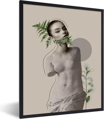 Produktbild von MuchoWow® Gerahmtes Poster Frau - Grün - Abstrakt - Pflanzen 60x80 cm - Poster mit Schwarzem Bilderrahmen Wandposter Rahmen Foto Bilder - Premium - Wanddeko Wohnzimmer