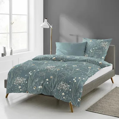 Produktbild von Bettwäsche Bierbaum Seersucker 4140-31 Blumen jade beige 135x200