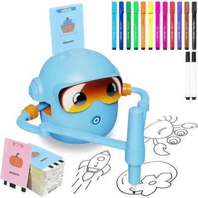 Produktbild von Zeichenroboter für Kinder Interaktives Lernspielzeug, 100 Zeichenkarten Zeichenroboter Kinder Voice-Sprachinteraktiver Pädagogischer Malroboter Blau