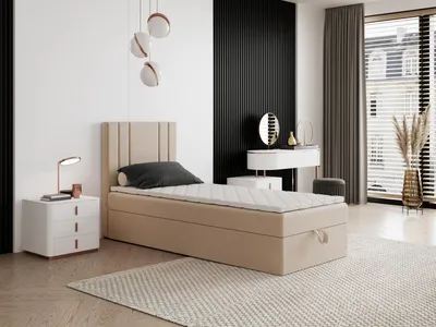 Produktbild von Boxspringbett mit Bettkasten Nardo Mini 90x170 cm Kinderbett, Jugendbett, Einzelbetten, Bett, Stauraum Polsterbett, Matratze