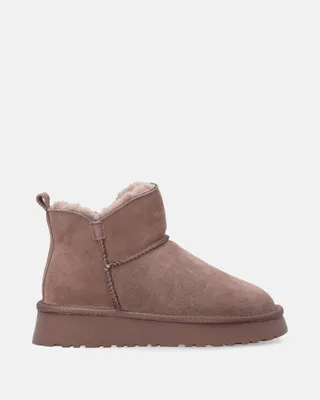 Produktbild von VENEZIA Damen Stiefeletten Ankle Boots Winterstiefel - Kurze Wildleder-Schneestiefel für Damen mit Fellbesatz aus Echtleder Velours Braun Größe 36