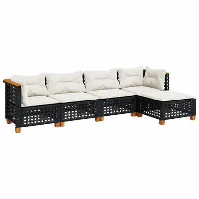 Immagine prodotto di vidaXL Set di divani da giardino 5 pezzi con cuscini in polirattan nero