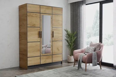 Obrázek produktu pro KIER NÁBYTEK Třídveřová šatní skříň Roj3D - 156,4x205x39 cm Dub Craft Gold