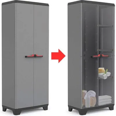 Productafbeelding van MKSS® Tuinkast - Tuinkist - Tuinkasten voor Buiten - Tuinberging - Kunststof - 80x50x190cm - Grijs met Zwart