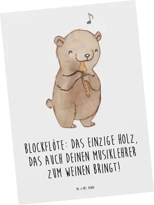 Produktbild von Mr. & Mrs. Panda Ansichtskarte Blockflöte Humor - Weiß - Geschenk, Grußkarte, Postkarte, Lernen, Flötenspiel, Postkarten, Musik, Instrument, Bassblockflöte, Altblockflöte