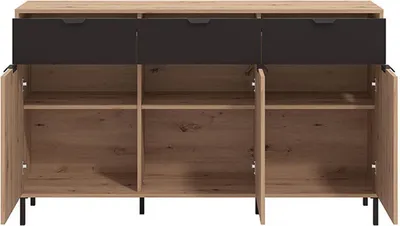 Produktbild von Dmora Sideboard Robbio 157x40x93h cm Eiche Dunkel, 3 Schubladen, 3 Regalböden