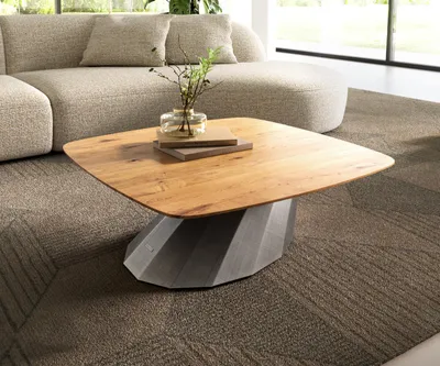 Produktbild von DELIFE Couchtisch Edge Boot 90x90 cm Eiche Natur Schweizer Kante Parabi Metallic Silber