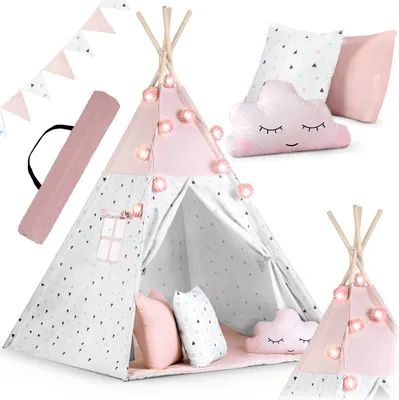 Produktbild von NUKIDO tipi dla dzieci w stylu Montessori Bawełniana i drewniana rama z matą izolacyjną 3 poduszki Garland Airy Pink