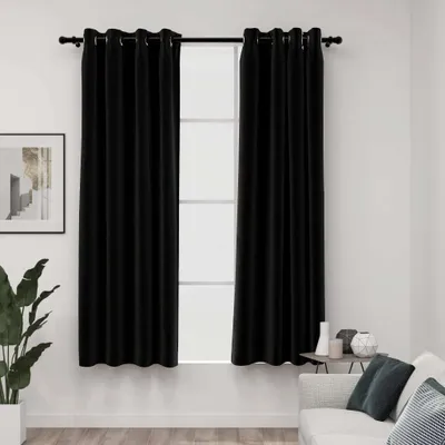 Image de The Living Store Rideaux occultants aspect lin 2 pcs. Anthracite 140x175 cm