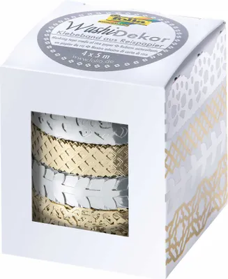 Produktbild von folia 29402 folia Deko-Bordüre Washi-Dekor "Hotfoil silber & gold", 4er