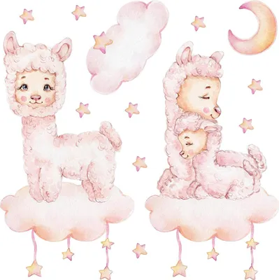 Produktbild von Wandaufkleber Kinderzimmer – Wandsticker für Baby & Kinder – Selbstklebende Wanddekoration – Abnehmbar ohne Rückstände – Deko für Mädchen & Jungen - Schafe in pastellfarbenen Wolken mit Sternen130x234 cm