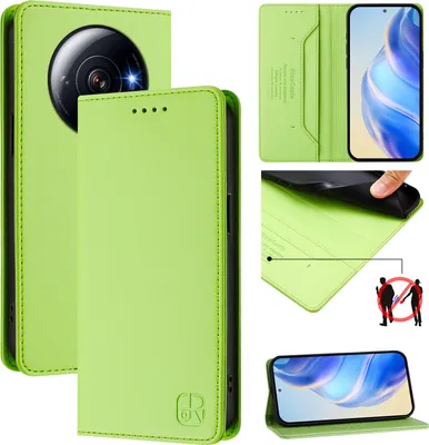 Produktbild von Lederhülle für Xiaomi 12S Ultra Hülle Flip Brieftasche Kartenfächern Ständer Schutzhülle Grün