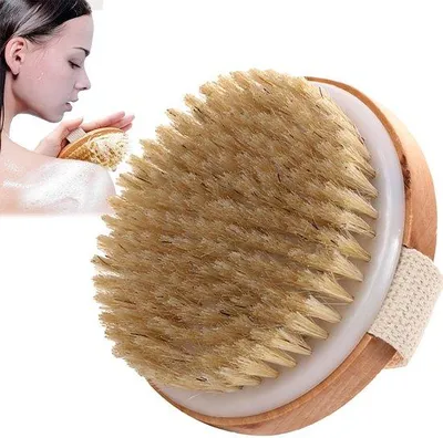 Image de Brosse de massage naturelle, à sec, cellulite, exfoliation et drainage, confort, pièce unique
