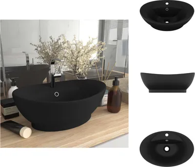 Produktbild von vidaXL Luxus-Waschbecken Überlauf Matt Schwarz 58,5x39cm Keramik -  Badezimmer-Waschbecken
