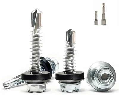 Produktbild von 300 Stück Selbstschneidende Schrauben, 4,8 x 16 mm, mit Dichtung und Bit-Set