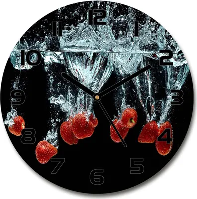 Produktbild von Wanduhr aus Glas 30fi Glasbild Glasuhr Gehärtetes Glas - schwarze-zeiger - Strawberries under water