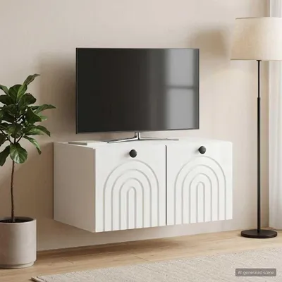 Obrázok produktu pre Maison Exclusive – Nástenná skrinka pod televízor, lesklá biela, 59,5 x 41 x 30 cm