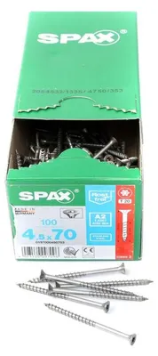 Immagine prodotto di SPAX® 0197000450703 SPAX® Universalschrauben T20 Senkkopf Edelstahl A2 0197000450703 4,5 mm x 70 mm, 100 St.