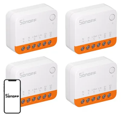 Produktbild von SONOFF MINIR4 Wlan Smart Schalter 2 Wege 4PCS - Smarte Lichtschalter mit Timing-Funktion, Relay Split Mode, 2.4G WiFi, Neutralleiter erforderlich, Funktioniert mit Alexa/Google Home/eWeLink App