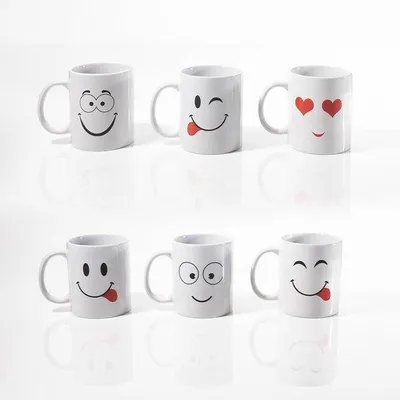Produktbild von Famanu Emoticon Tassen Set mit 6-12 lustigen Gesichtern - Geschenk für Zuhause und Büro