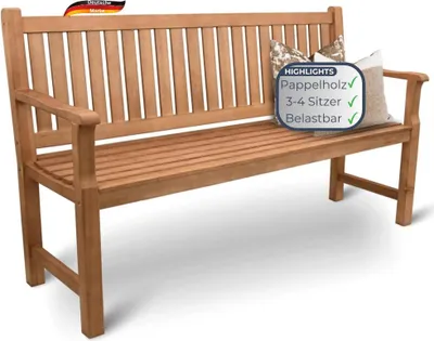 Produktbild von Gartenbank Holz 3-4 Sitzer EGON - Wetterfest 150cm | Parkbank aus Pappelholz | Sitzbank Holzbank Balkonbank Bank für Balkon Terrasse & Garten