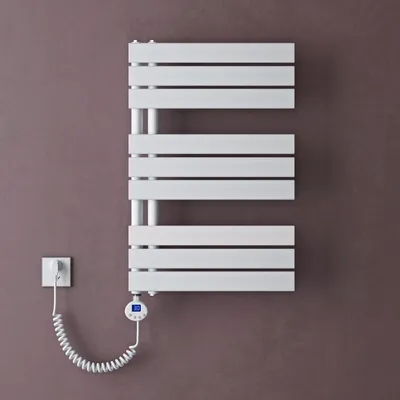 Image de doporro Radiateur de Salle de Bain Sèche-Serviette 76x50cm avec Résistance Chauffante Blanc 600W Radiateur à Eau Chaude Blanc Design FN
