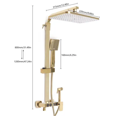 Produktbild von Duschsystem mit Kopfbrause Wandmontage Duschset Duschgarnitur Duscharmatur Regendusche Handbrause Badarmatur Gold