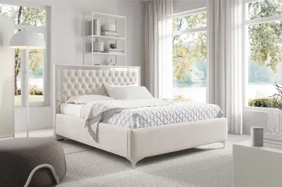 Produktbild von MEBLINI Arona Silver Polsterbett 180x200 mit Stauraum - Matratze, Lattenrost und Bettkasten - Kopfteil Bett mit Stauraum - Doppelbett - Stauraumbett -  Betten - 180x200 - Beige Samt/H3