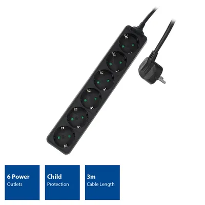 Obrázok produktu pre ADVANCED CABLE TECHNOLOGY ACT AC2460 predlžovací kábel 3 m 6 zásuviek AC Indoor Black (AC2460)