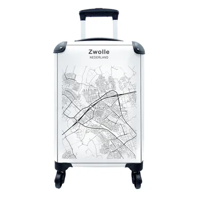 Produktbild von MuchoWow® Koffer Handgepäck Trolley Rollkoffer Kleine Reisekoffer mit 4 Rollen - Stadtplan - Schwarz und weiß - Zwolle - Cabin Size < 55x40x23 cm & 55x40x20 cm - Fotokoffer - Kabinenkoffer - Boardgepäck - Reise-Box - Reisekoffer - Reisegepäck - Koffer mit Bild - Trolley für Kinder