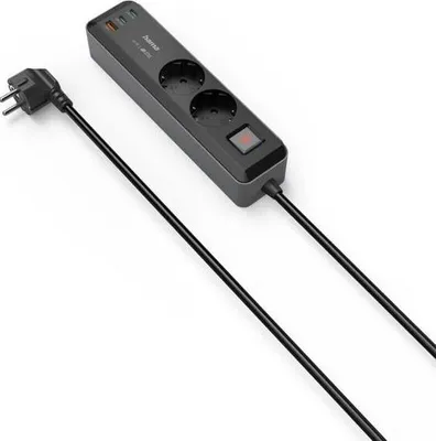 Obrázek produktu pro Hama 00223188, 1,4 m, Vnitřní, Zahnutý, Černá, 2 AC zásuvky / AC zásuvek, 65 W
