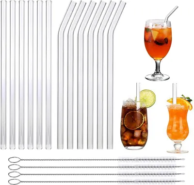 Produktbild von Mehrweg-Glasstrohhalme, 21,5 x 10 mm, transparente Strohhalme – Set mit 16 Stück