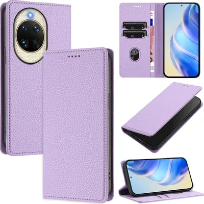 Immagine prodotto di Custodia in pelle per Huawei Nova 14, pelle Litschi, custodia a portafoglio con slot per carte e supporto Viola