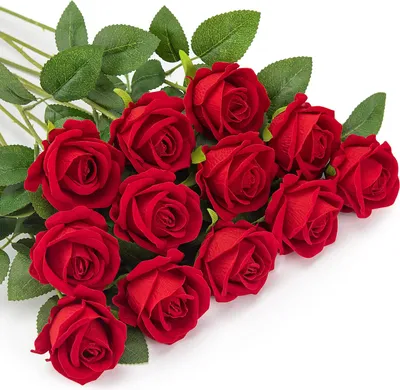 Produktbild von 12 Stück Rot Künstliche Rosen, Künstliche Flanellblumen, Künstliche Blumen, Einzelne Langstielige Blumen, Realistische Dekorative Blumen für Hochzeit, Haus, Garten, Dekoration