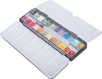 Produktbild von Perlglanz-Aquarellfarbe, tragbares helles Farbpigment-Set mit Box, 24 Farben