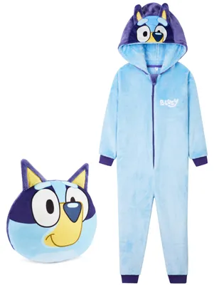 Produktbild von BlueY Jungen Fleece Jumpsuit mit Kapuze, kuscheliger Overall – Geschenke für Jungs (Blau mit Tasche, 2–3 Jahre) – Größe 2-3 Jahre