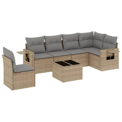 Produktbild von 7-tlg. Garten-Sofagarnitur mit Kissen Beige Poly Rattan