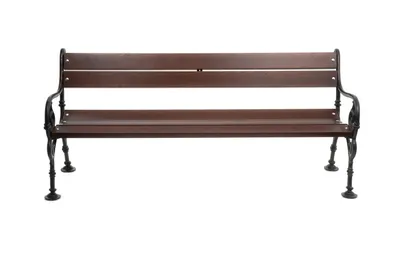 Zdjęcie produktu dla Ławka żeliwna z oparciem ogrodowa miejska drewniana na ogród model: 0109 kolor: palisander 155x69x40 cm