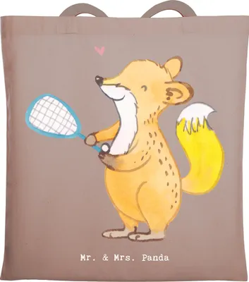 Produktbild von Mr. & Mrs. Panda festivaltasche Fuchs Squash spielen - Braun Pastell - Geschenk, Stoffbeutel, Laptoptasche, Schultasche, Shopping Tasche, Squashhalle, Ballsport, Tote Bag