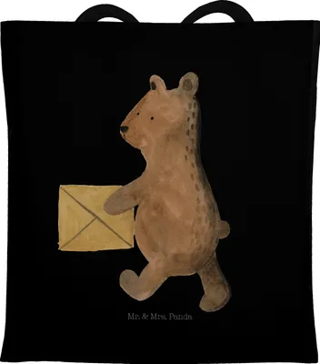 Produktbild von Mr. & Mrs. Panda Tote Bag Bär Zuhause - Schwarz - Geschenk, Stoffbeutel, Einzugsgeschenk Einzug Neues Haus Neue Adresse Umzug Umziehen, Laptoptasche, Teddy, Schultasche