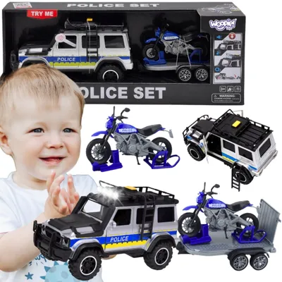 Obrázok produktu pre WOOPIE Sada policajného terénneho vozidla s prívesom na motocykel